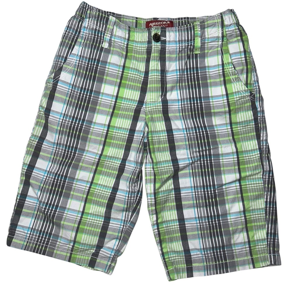 Arizona Jeans Plaid Shorts Casual Comfort Adjustable Waist Green‎ Gray Size 18